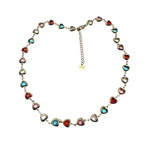 Womens Multicolor Crystal Heart Gold Plated Choker Necklace 16 to 18 Inch New - Picture 3 of 4